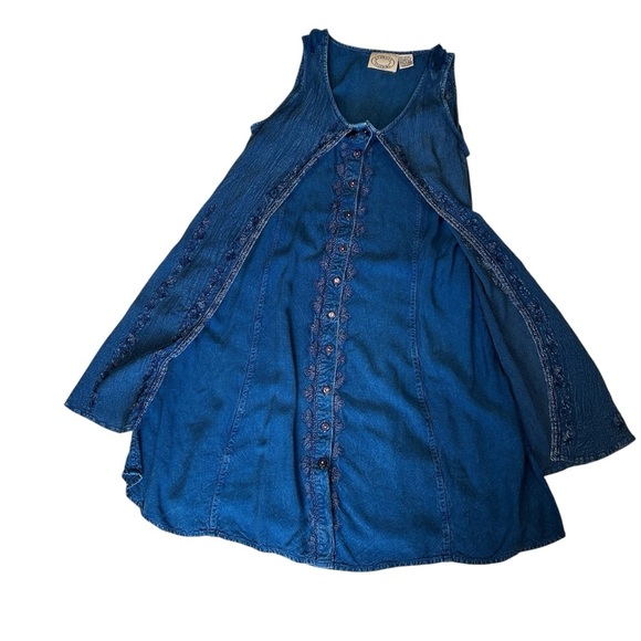 Sturgis Clothing A Line 100% Rayon Jean Embellished Floral Boho Vintage Dress S - Picture 8 of 14